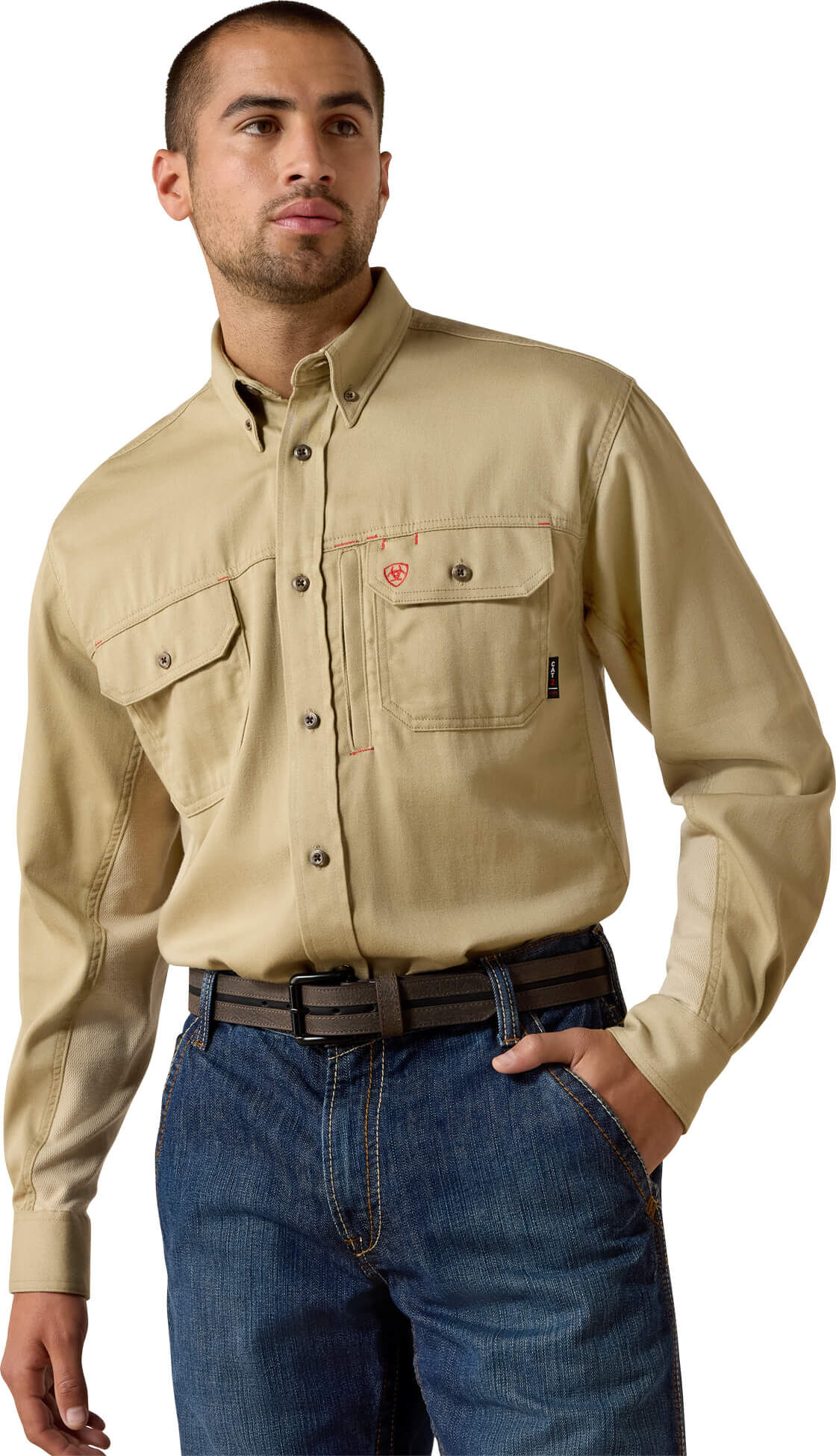 Men's Flame-Resistant Solid Vent Work Shirt in Khaki, Size: Small by Ariat