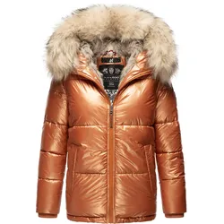 NAVAHOO Damen Winterjacke Warm Gefütterte Steppjacke mit Kunstfellkapuze Tikunaa