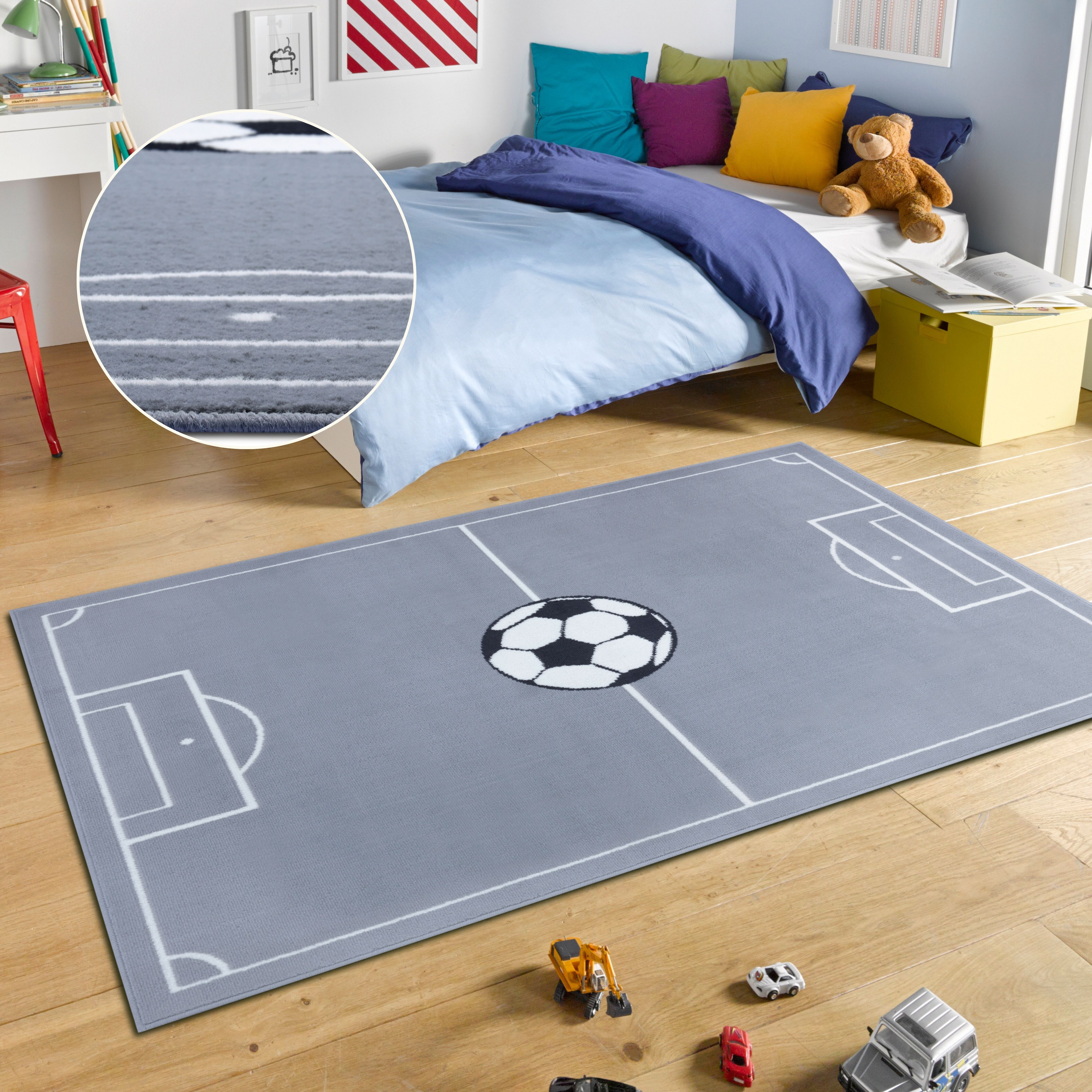 Teppich HANSE HOME "Estadio", grau (grau, schwarz), B:120cm H:8mm L:170cm, Polypropylen (PP), Teppiche, Teppich, Kinderteppich, Spielteppich, Spielunterlage, Fussball, Kinderzimmer grau, schwarz B : 120cm 1 Stk., 8mm, L: 170cm