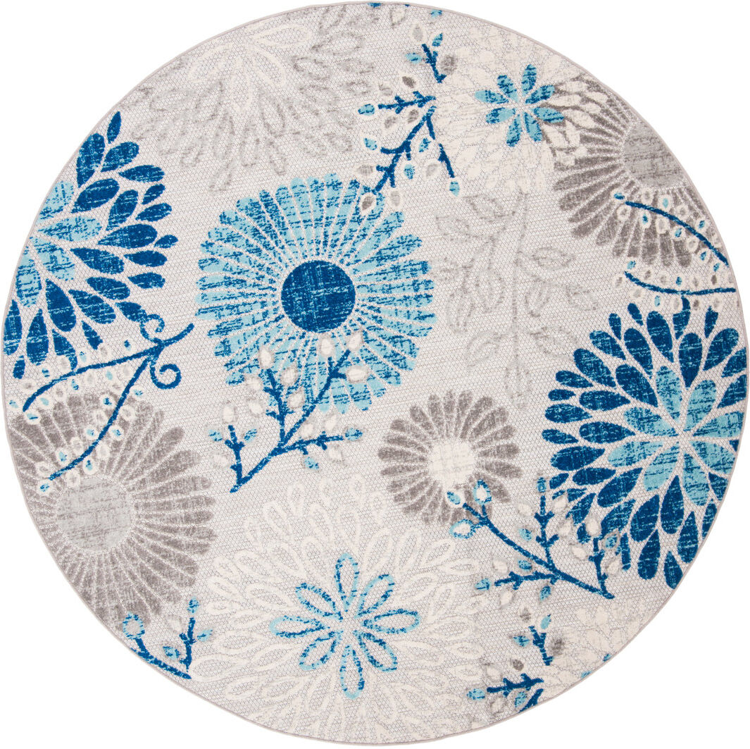 Blue Elephant Kellems Indoor/Outdoor Grey/Royal Blue Rug Gray Round 122cm