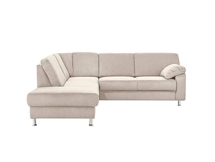 Cavadore Ecksofa Belfast mit Ottomane links / Polsterecke mit Federkern / inkl. Vorziehsitz und Bettkasten / 243 x 88 x 218 / Mikrofaser Hellbeige