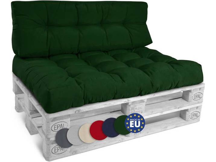 Beautissu Style – Set Coussin Palette Lounge Extérieur Vert – 1x Coussin Assise 120x80cm & 1x Coussin Dossier 120x40cm