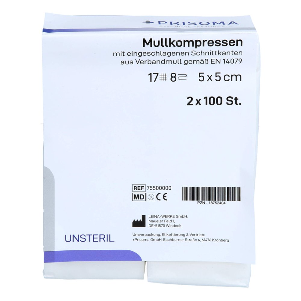 + Prisoma GmbH Mullkompressen Prisoma 5x5 Cm Unsteril 8fach 18752404