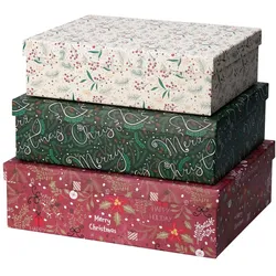 Geschenkverpackung, Elegante Weihnachts-Geschenkboxen 3er-Set, rechteckig - Edle Geschenkschachteln (3x)