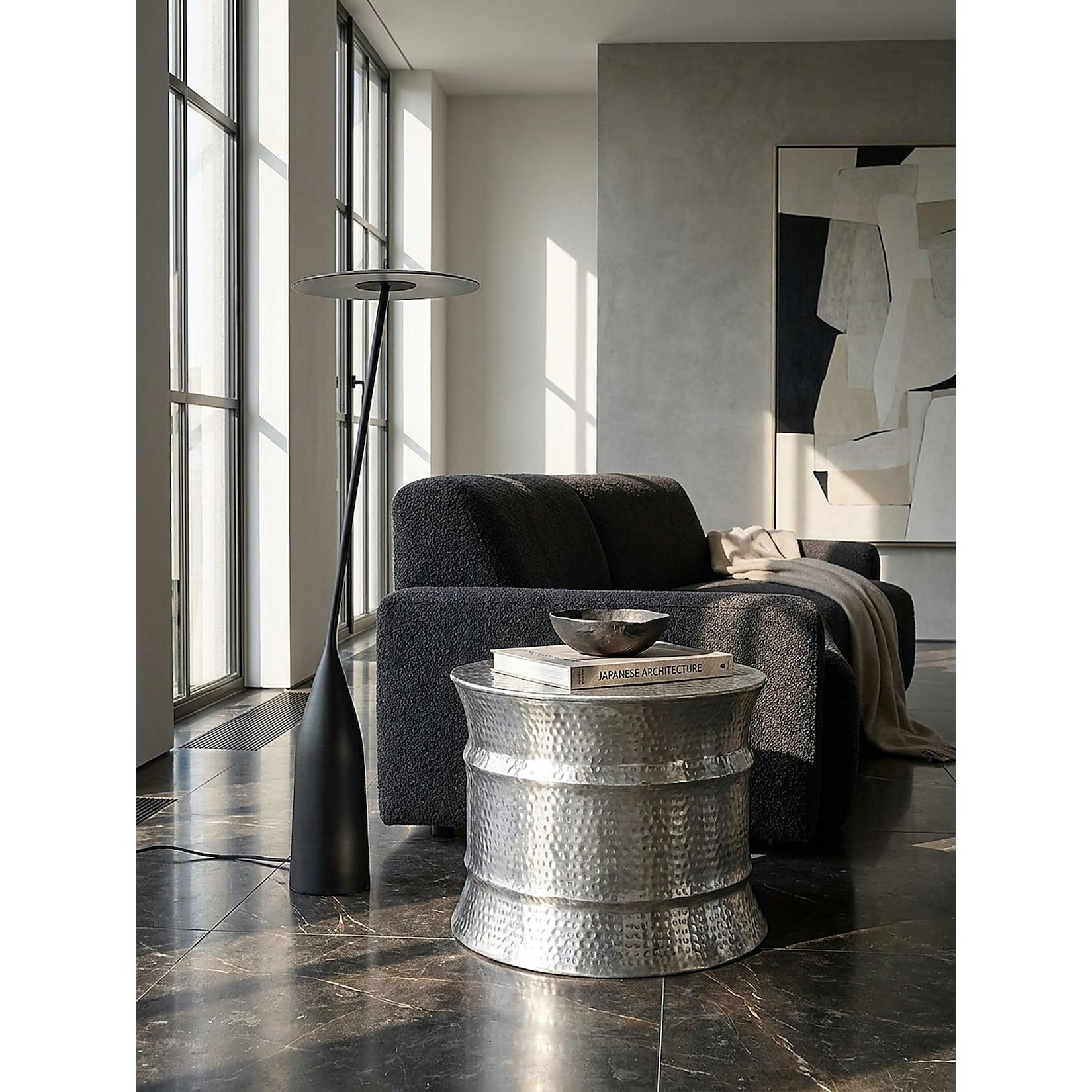 Couchtisch rund in Silber, Aluminium, orientalisches Design, 62x41x62cm