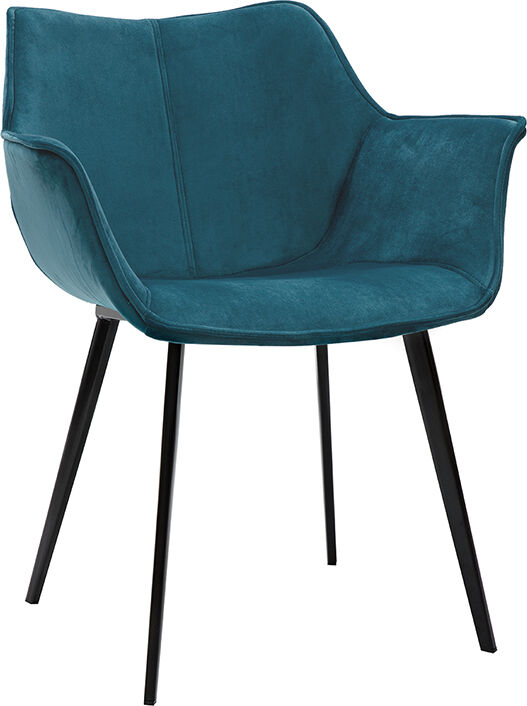 Miliboo Design-Stuhl petrolblauer Samt und Metallbeine Schwarz VOLO