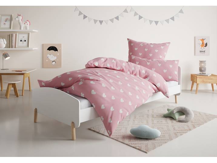 Kinderbettwäsche GOODPRODUCT CUDDLEE , rot (herzen), B/L: 135cm x 200cm, 1 Stk., 1 Stk., Renforcé, B/L: 40cm x 80cm, 2, Renforcé, Obermaterial: 100% Baumwolle, Bettwäsche, Kinderbettwäsche, in vielen Designs: Dino,Einhorn,Weltraum,Baustelle,Herz,Trecker,Safari