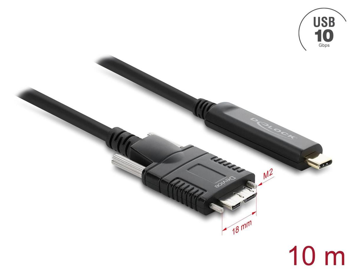 DeLOCK 83632, 10 m, USB C, Micro-USB B, USB 2.0, 10 Gbit/s, Schwarz