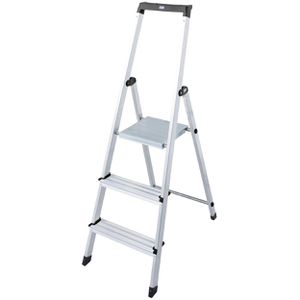 Krause Stehleiter Monto Solidy, 126214, mit Plattform, aus Aluminium, bis 150kg, mit 3 Stufen