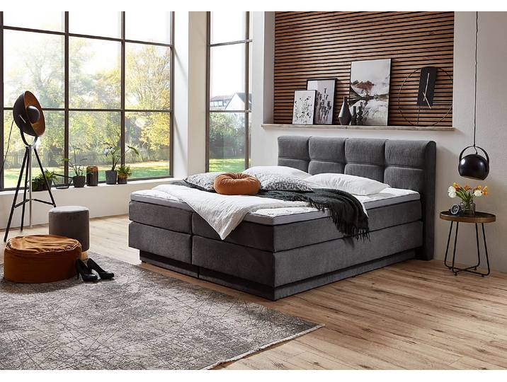 Boxspringbett Aeje 160 x 200cm Mischgewebe Grau/Grau