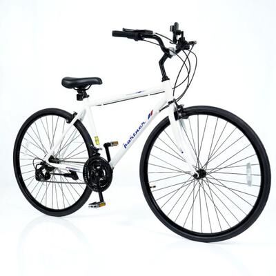 Costway 700C Hybrid Bike for Adult with 18-Speed Shimano Drivetrain and Phone Holder-White