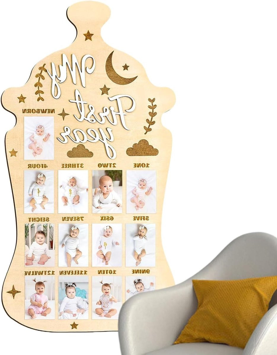 Houten Baby Foto Bord Groeimeter Fotolijst voor het vastleggen van de babyontwikkeling - 46 x 36 cm