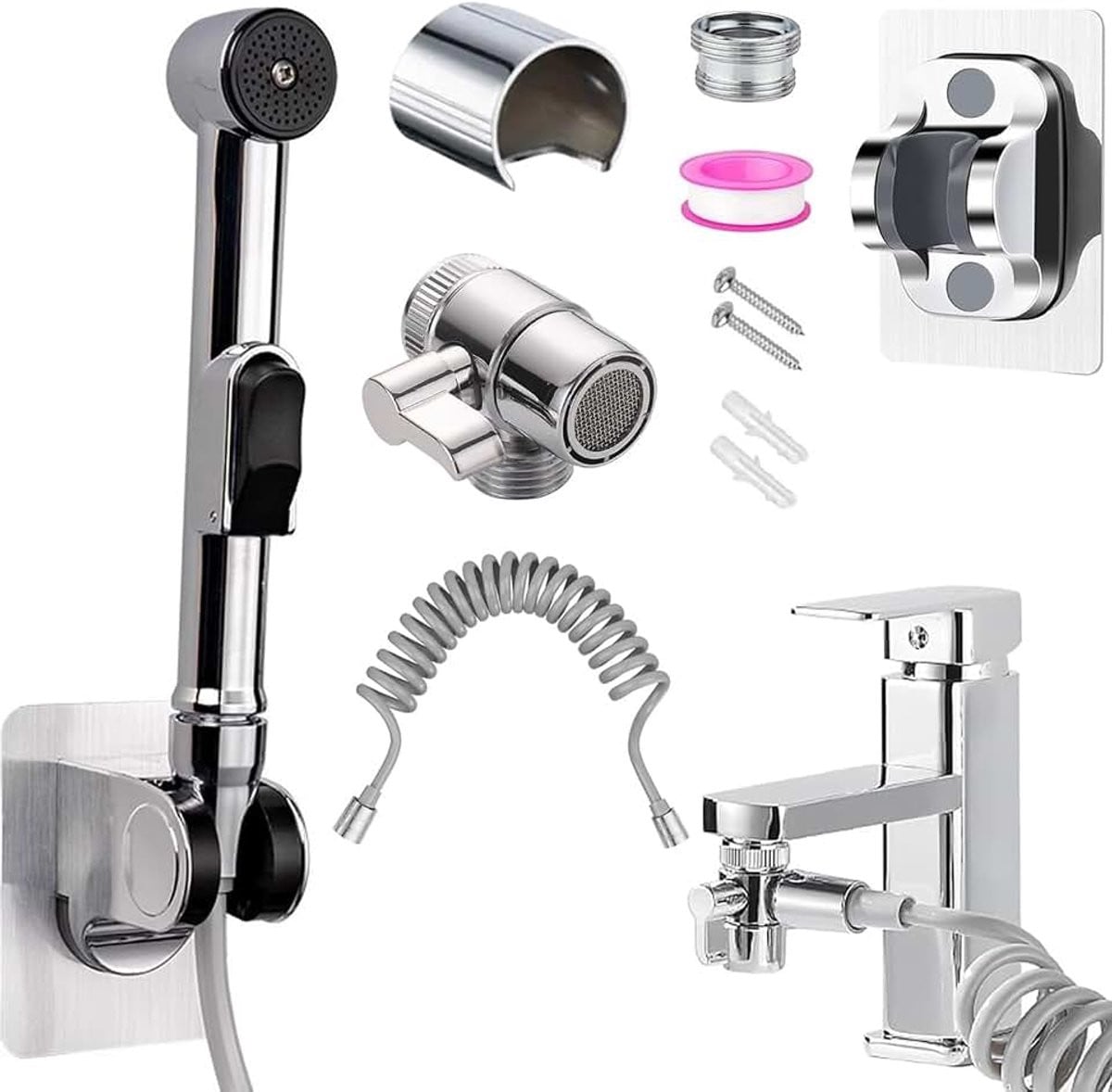 Handdouche set voor badkamer inclusief slang en kraandispenser