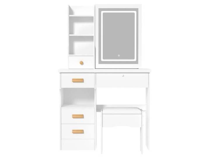 FLASIDU Coiffeuse avec grand miroir coulissant éclairé Table de Maquillage 5 tiroirs Bois 80*36*132cm avec tabouret coussiné