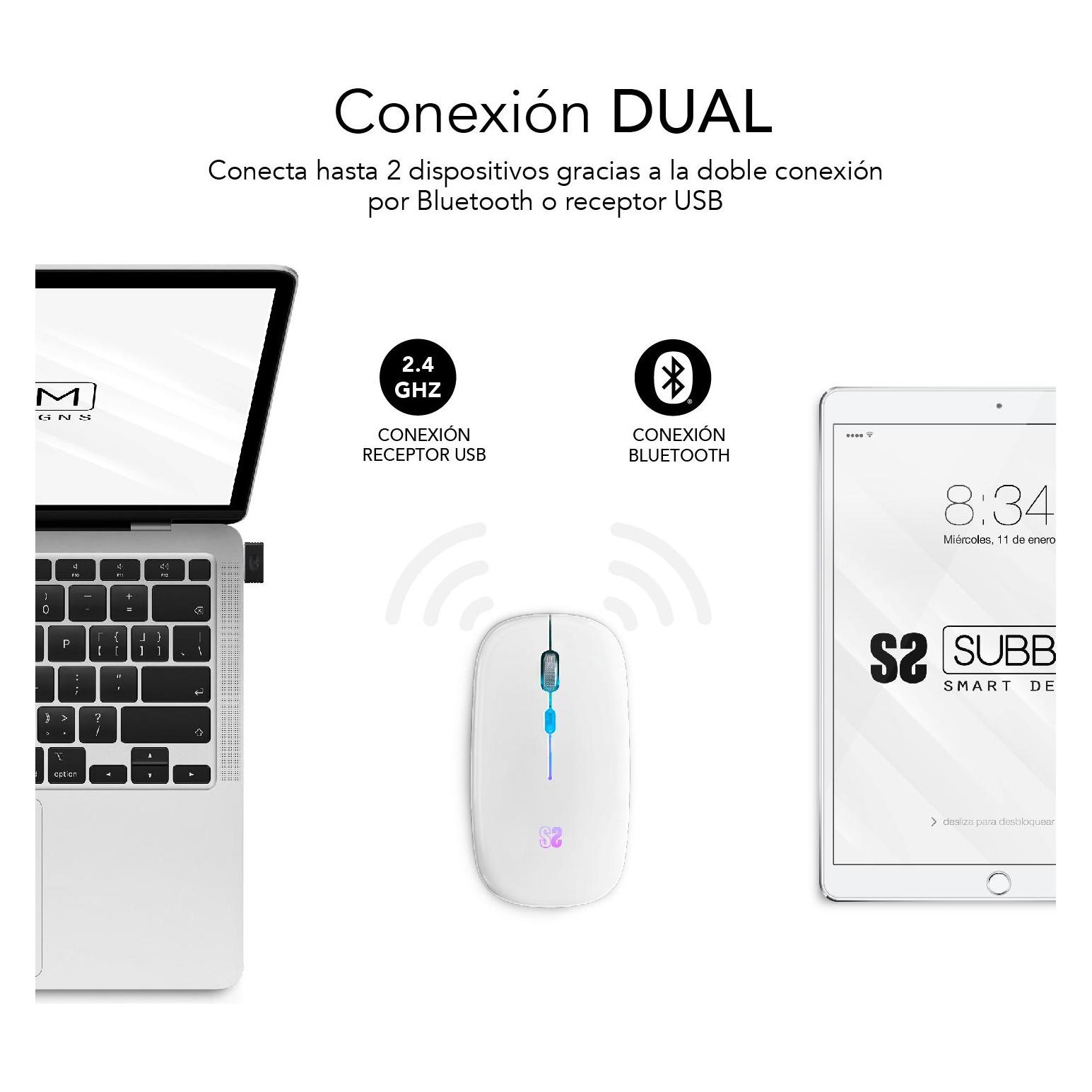 Subblim Raton LED Dual Flat Mouse White (Kabellos) (SUBMO-LDFLAT2)