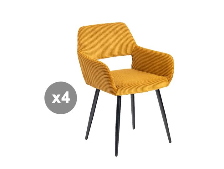 Lot de 4 chaises rembourrées avec pieds métalliques jaune
