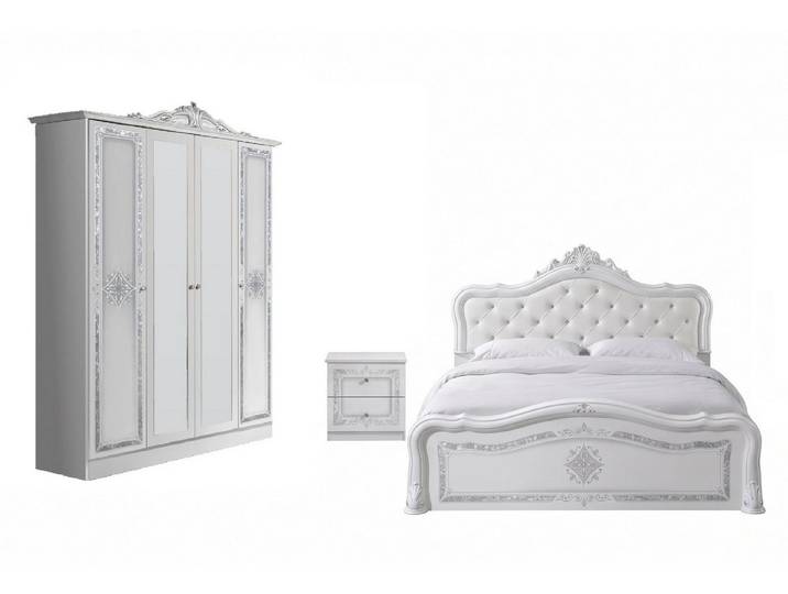 Interdesign24 Schlafzimmer-Set Livia, (im klassischen Barock Stil, 4-Teilig), Hochglanz Weiß/Silber