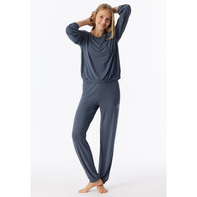 Pyjama SCHIESSER "Casual Fashion", Damen, Gr. 48, Single Jersey, 808, blaugrau, Single Jersey, Obermaterial: 95% Modal, 5% Elasthan, lang, Rundhals, Homewear-Sets Pyjama, Rundhalsausschnitt, Modal-Qualität