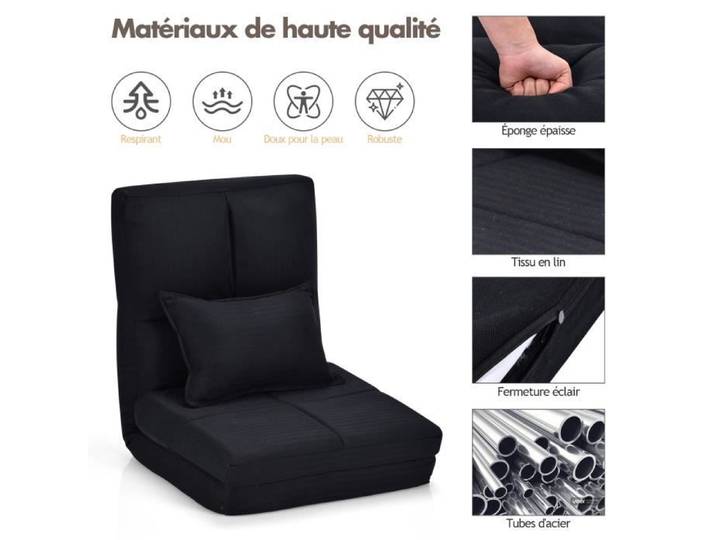 DREAMADE Canapé Paresseux Pliable Canapé Paresseux Pliant avec Dossier Réglable Chauffeuse en Tissu pour Salon Chambre Bureau