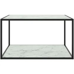 vidaXL Couchtisch Schwarz mit Weißem Glas Marmor-Optik 90x90x50 cm