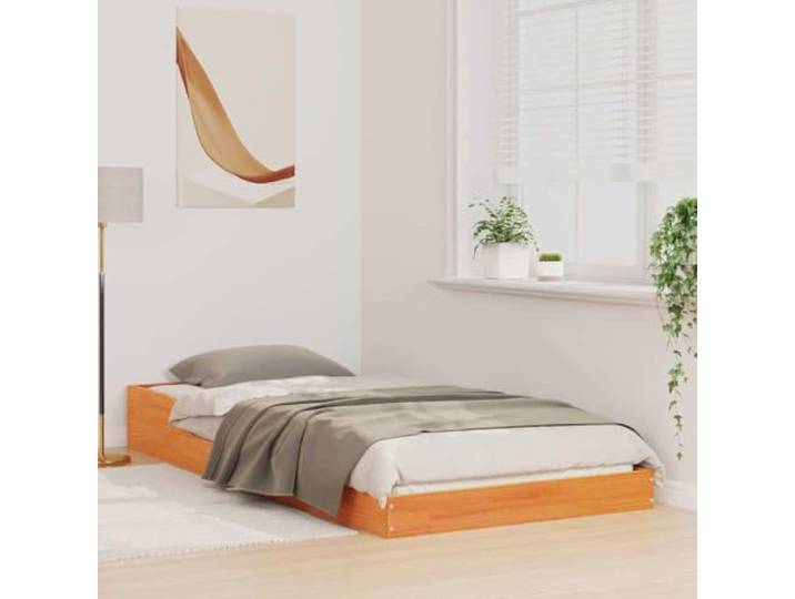 KTHLBRH Bettgestell Kiefer massiv braun gewachst 90 x 210 cm Plattform-Design, solide Basis, einfache Wartung, moderne Zimmer