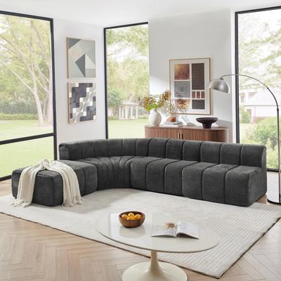 Loedds Chenille Curved Modular Sectional Sofa with Ottoman & Pleated Detail & No Assembly