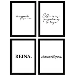 POSTER Set mit 4 Königin TypografieStil A3 Schwarzer Rahmen
