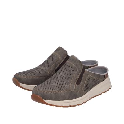 Clog RIEKER, Herren, Gr. 41, Textil, grau (braun), Lederimitat, Schuhe Clog, Sommerschuh, Hausschuh mit seitlichen Stretcheinsätzen