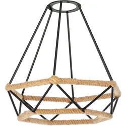 ledscom.de Käfig Lampenschirm mit Hanfseil, Diamant, schwarz, 200mm Ø
