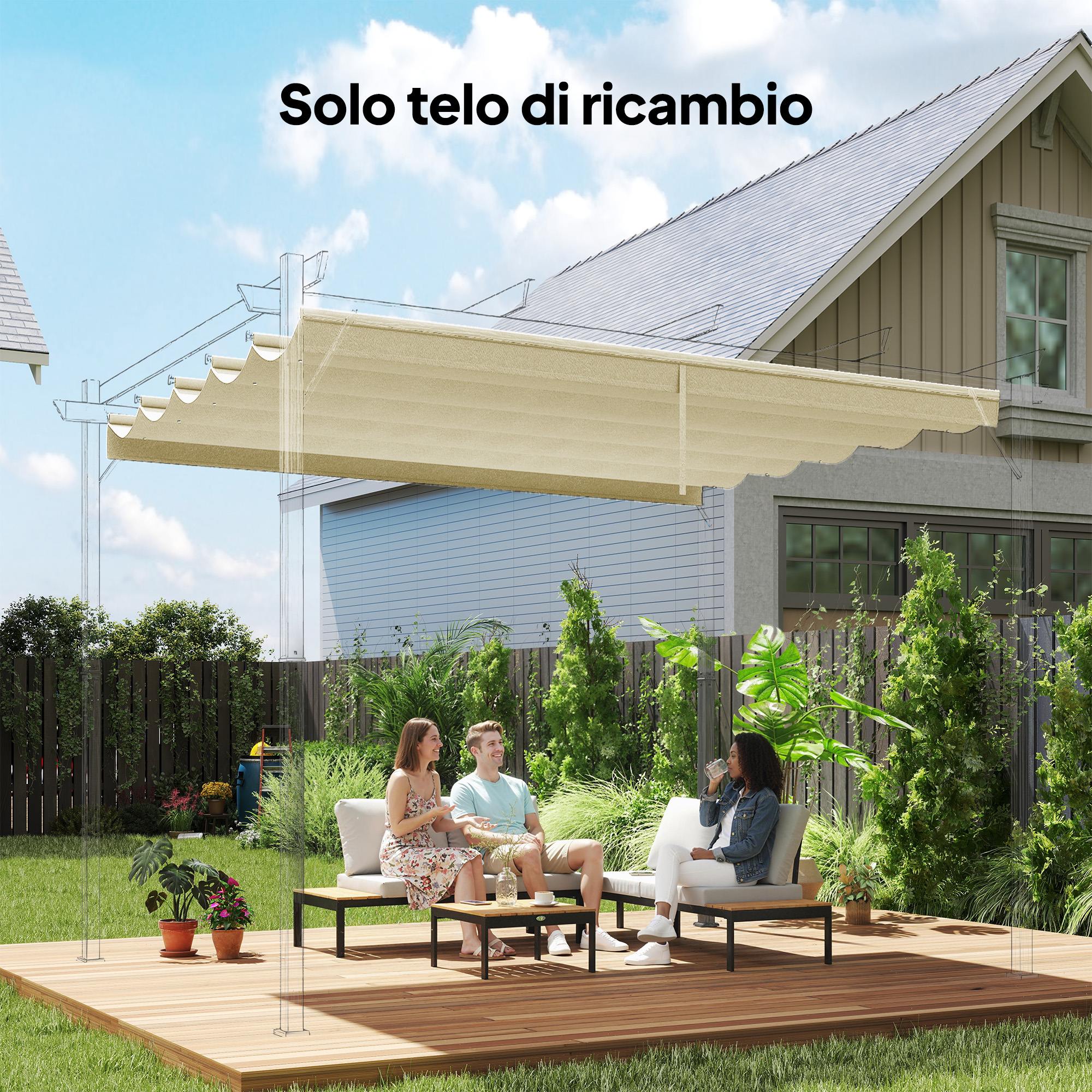 Outsunny Tetto per Gazebo Pergola con 10 Fori di Drenaggio in Poliestere, 250x255 cm, per Pergola 3x3m, Crema   Aosom Italy