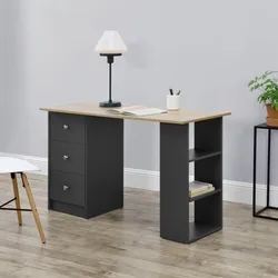 Schreibtisch Lemberg 120x50x72 cm mit Schubladen und Regal Dunkelgrau/Holz en.casa