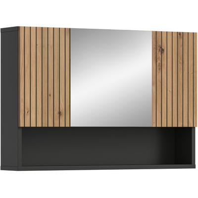Spiegelschrank WELLTIME "MANI, Spiegeltür, 1 offenes Fach, 3 Türen", schwarz (basalt nachbildung, artisan oak nachbildung), B:80cm H:55cm T:17cm, FSC-zertifizierter Holzwerkstoff, Schränke, Spiegelschrank, Spiegelschrank, Bad-Spiegel,...
