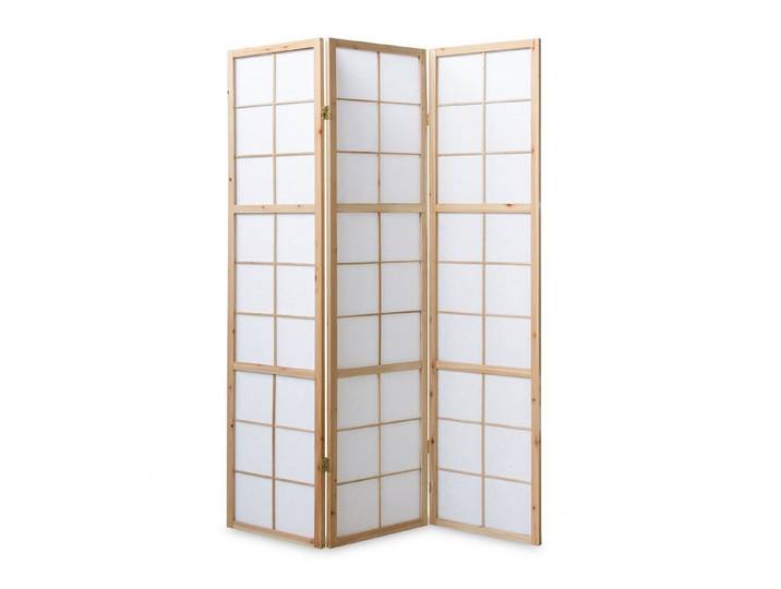Homestyle4u Paravent Raumteiler Indoor Holz Trennwand Shoji in Weiß Sichtschutz faltbar (3-teilig)