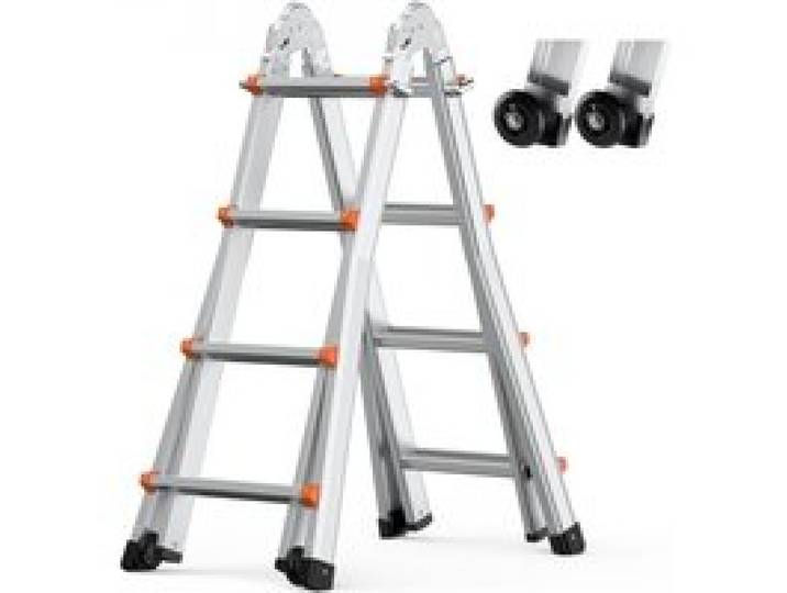 VEVOR A-frame telescopische ladder, 4670 mm compacte aluminium verlengladder, multifunctionele draagbare opvouwbare camperladder, telescopische ladder voor huiswerk, trappen, binnen- en buitendaken, draagvermogen 150 kg