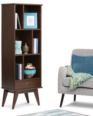"WYNDENHALL Tierney SOLID HARDWOOD 64 inch x 22 inch Mid Century Modern Bookcase and Storage Unit - 22""w x 14""d x 64"" h"