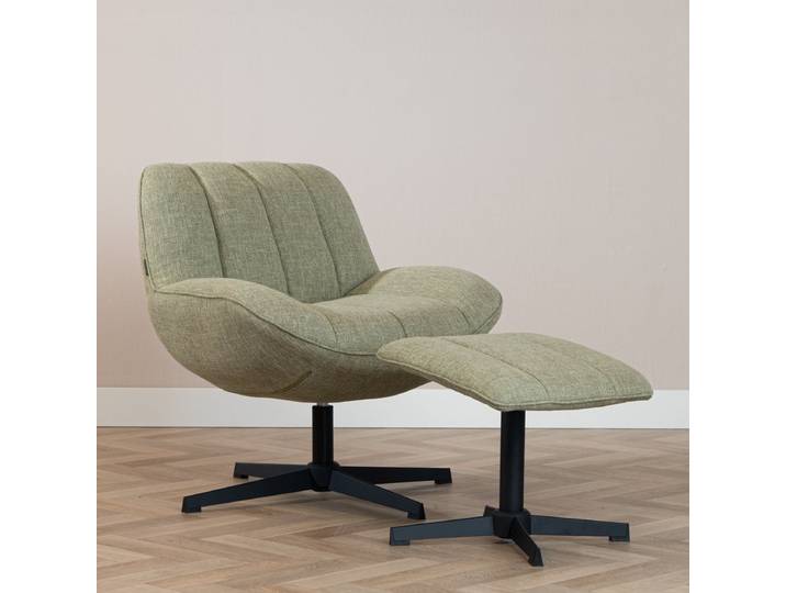 Bronx71 Sessel mit Hocker Santa Leinen drehbar olivgrün