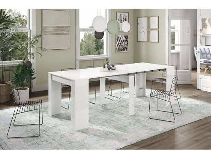 möbelando Kulissentisch >Consola< ausziehbar in Weiß Hochglanz - 90(237) x78x51 (BxHxT)
