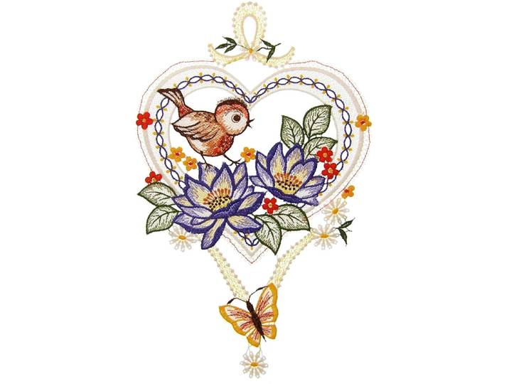 Fensterbild Fensterbild Sommergruss farbig , bunt, B:20cm H:32cm, Polyester, W. REUTER & SOHN - PLAUENER SPITZE, Fensterbilder, Fensterbild
