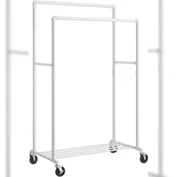 Kleiderständer 162x59x100cm, mit 2 Kleiderstangen und Ablage, mit Rollen, bis 110 kg belastbar, Wasserrohr-Optik, Industrie-Design, weiß