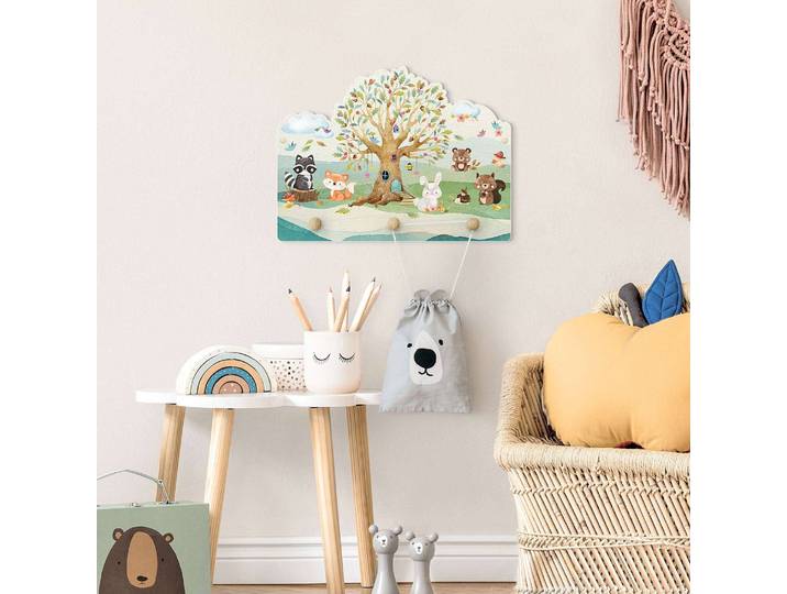 home24 Kinderkapstok Dieren met Boom 40 x 30 x 1cm meerdere kleuren