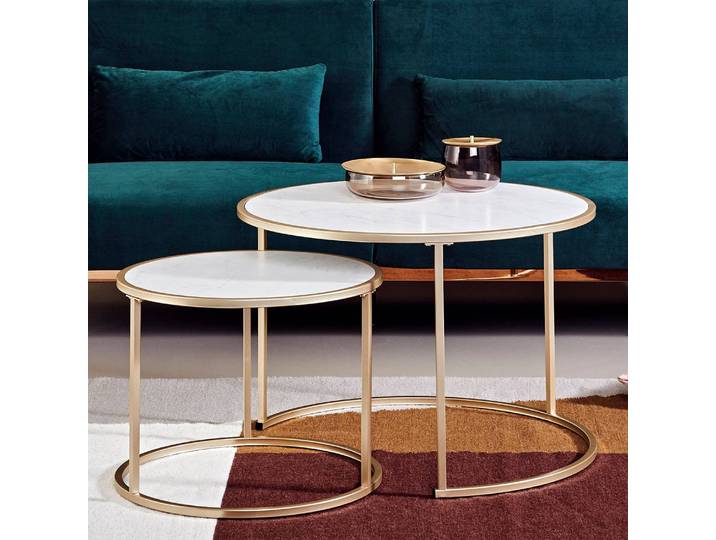 Couchtisch Sol II 2er-Set Ø 73cm Gold/Weiß/Gold