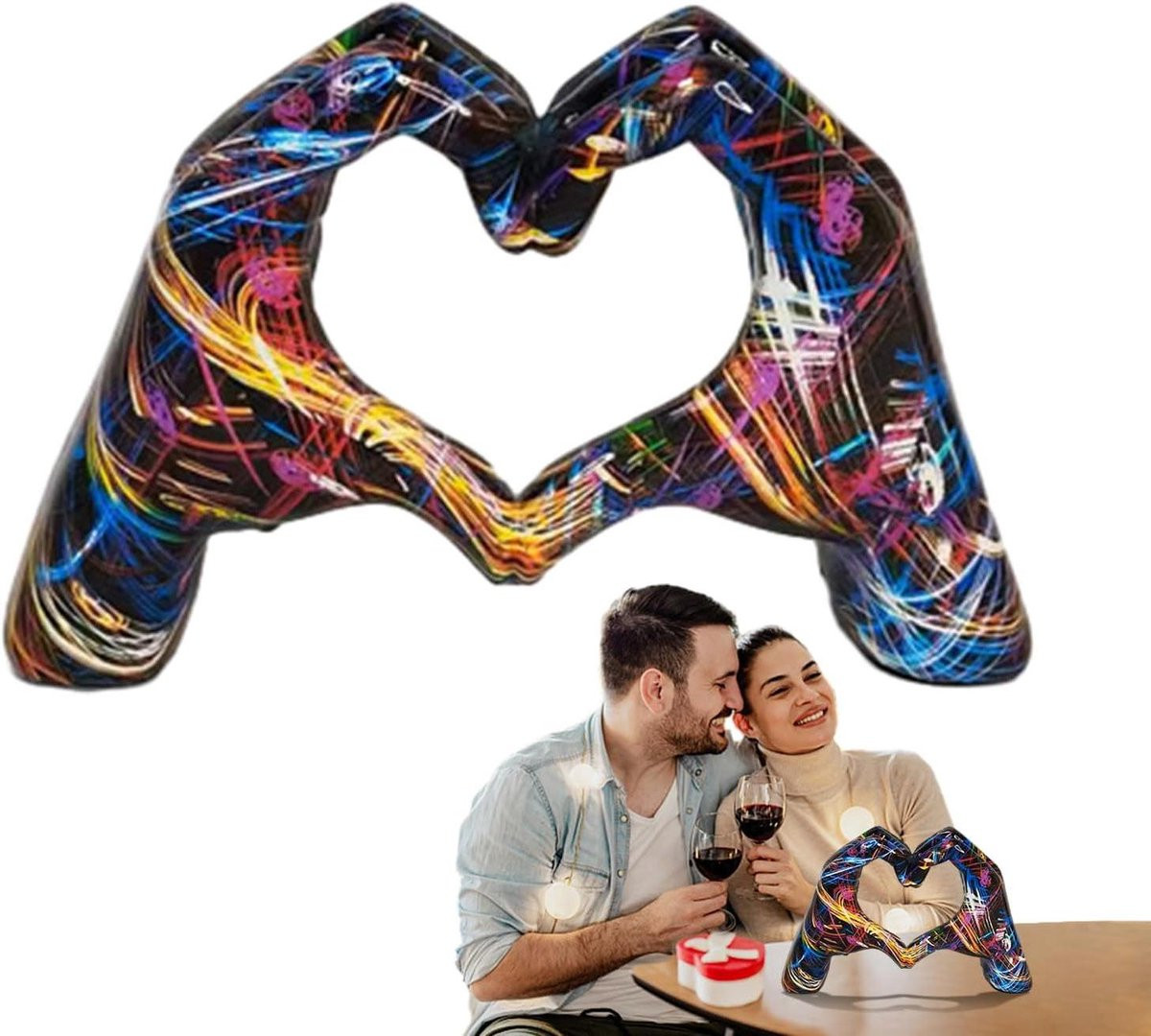 Hart Hand Sculptuur Liefdesbeeld Artistieke Woonkamer Decoratie Meerkleurig B/D/H: 12 x 18.7 x 12 cm