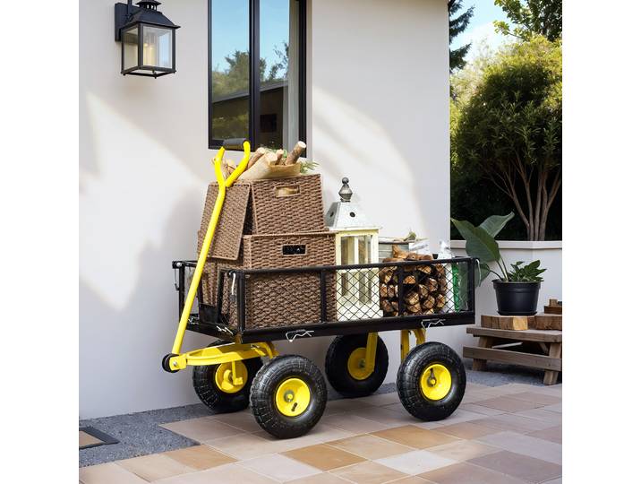 Outsunny Chariot de Jardin 4 Roues Transformable 104x54x51cm Noir/Jaune