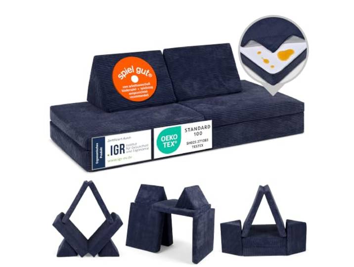 Linodino® Spielsofa Cord Kindersofa aus Schaumstoff Bausteine Kindercouch Oeko Tex & spiel gut, formstabil & langlebig, wasserfeste Unterbezüge, waschbare Bezüge, verstärkte Nähte & Tragegriffe