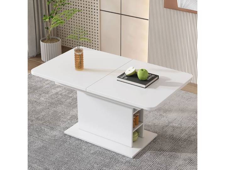 Table à Manger Extensible - avec Rangement - Table Modulable de Cuisine - Plateau Rectangulaire pour Salon et Cuisine - Blanc