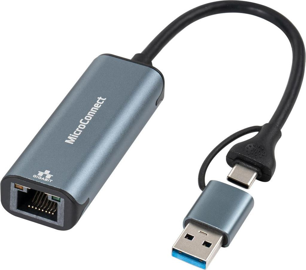Microconnect MC-USBACNET1G USB-C naar RJ-45 adapter, 0,2 meter, zwart