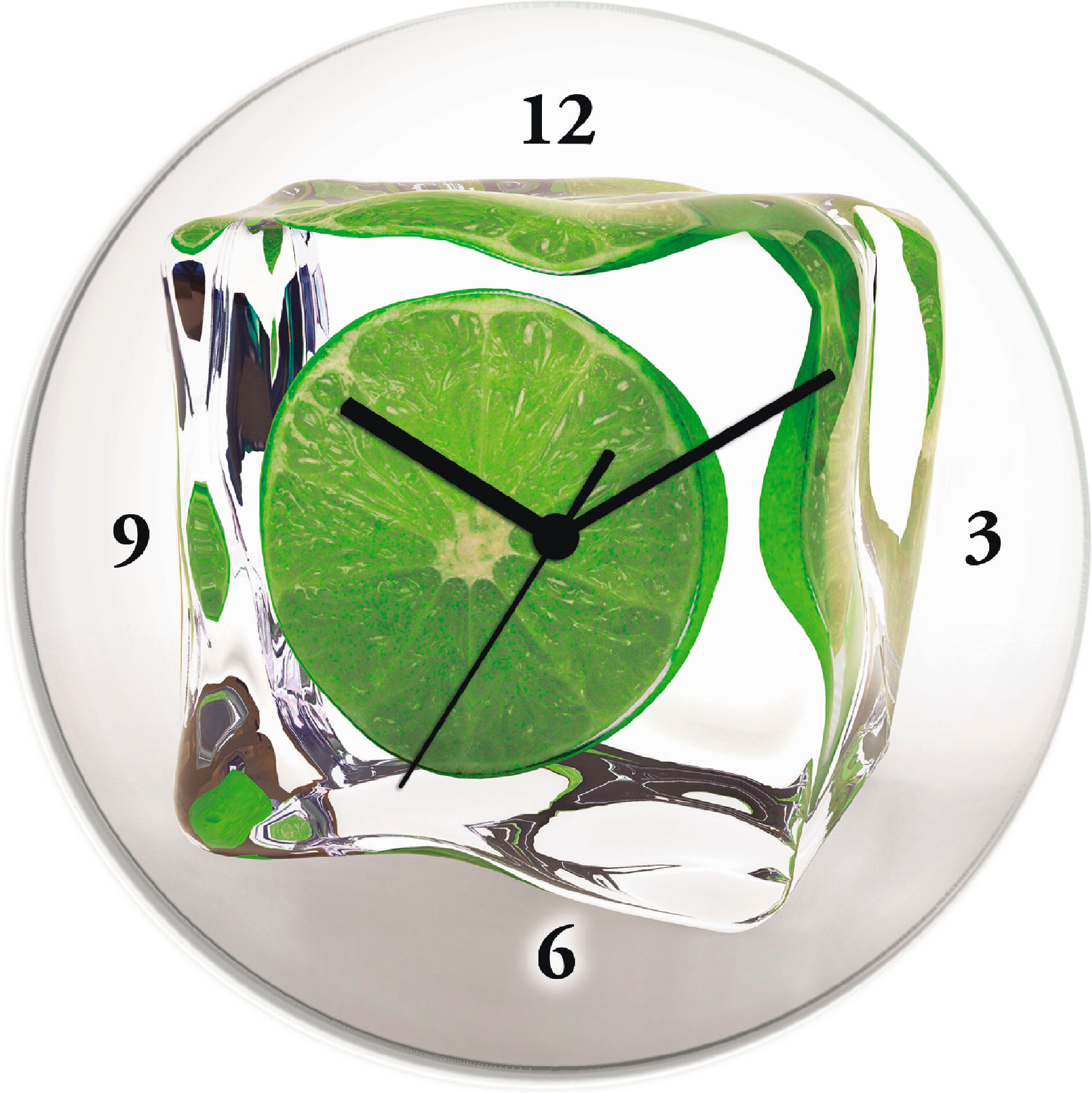 Wanduhr ARTLAND "Limette im Eiswürfel", grün, T:1,8cm, Wanduhren, Wanduhr, wahlweise mit Quarz- oder Funkuhrwerk, lautlos ohne Tickgeräusche grün Ø 30cm, Quarzuhr