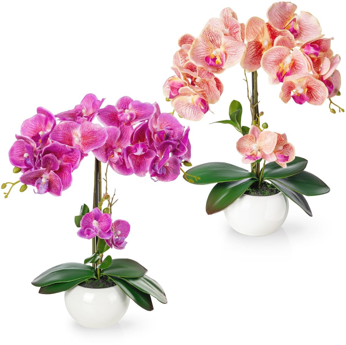 Set van 2 kunstorchideeën met hoogglans afwerking, 40 cm