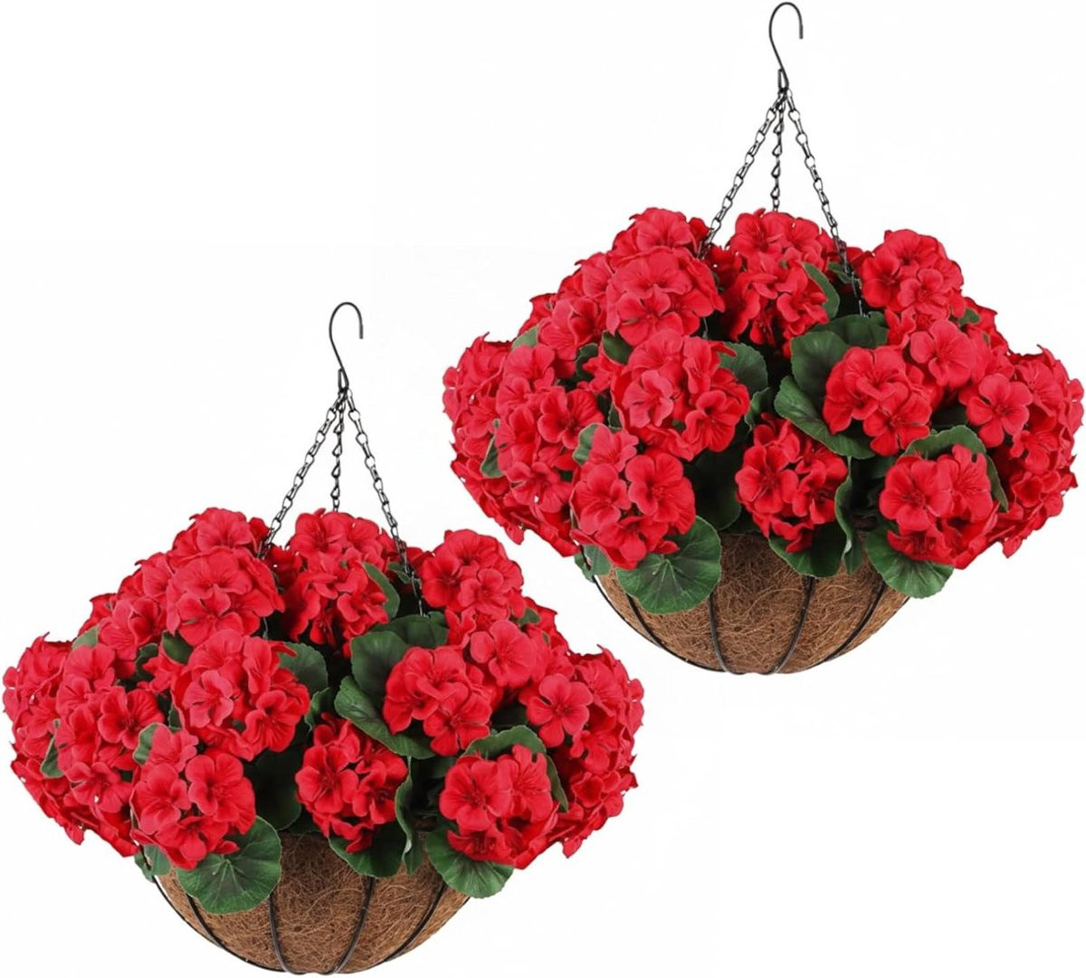 Set van 2 rode kunstbloemen geraniums met UV-bescherming voor buiten decoratie