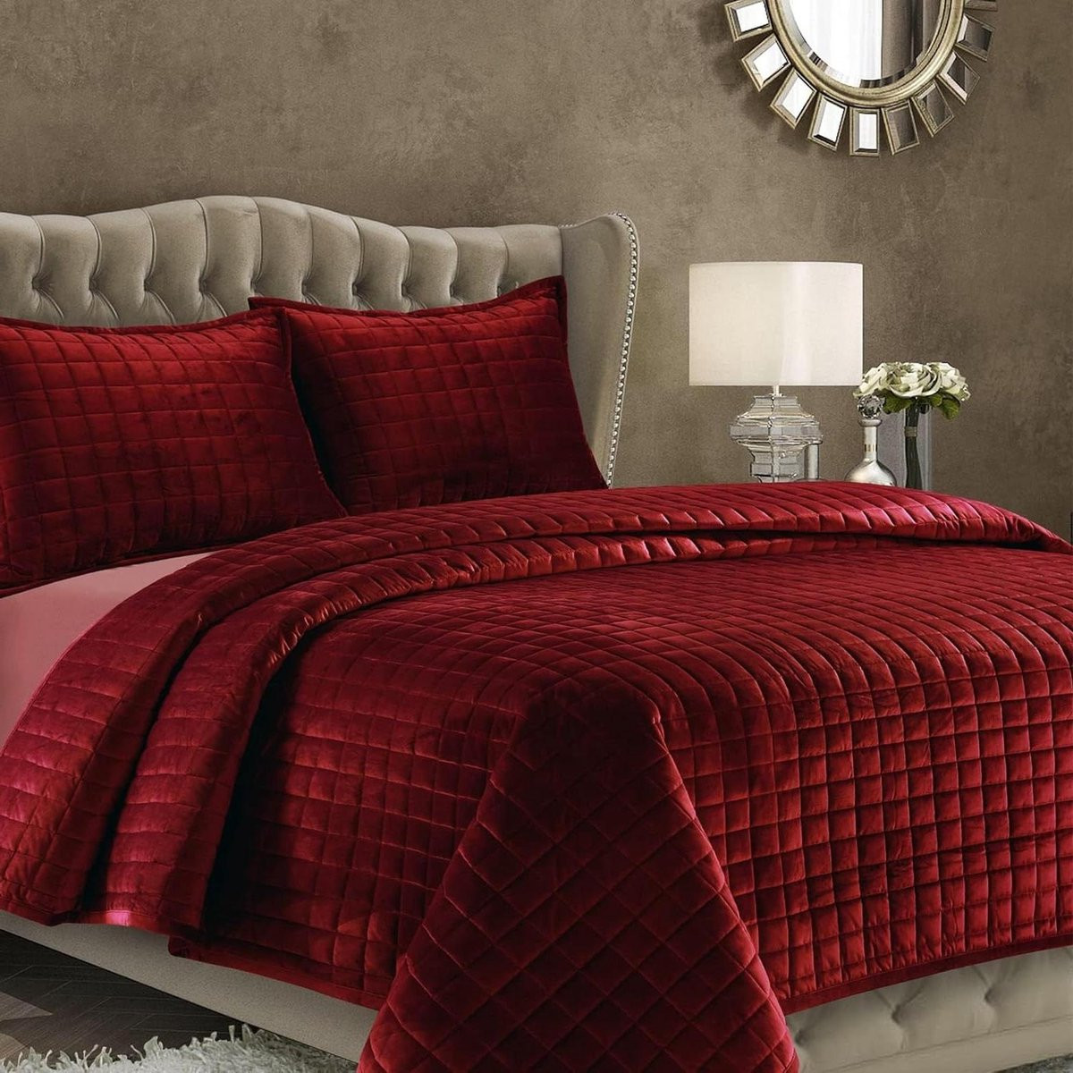 Bordeauxrode Velvet Dekbed Set Queen Size van Polyester